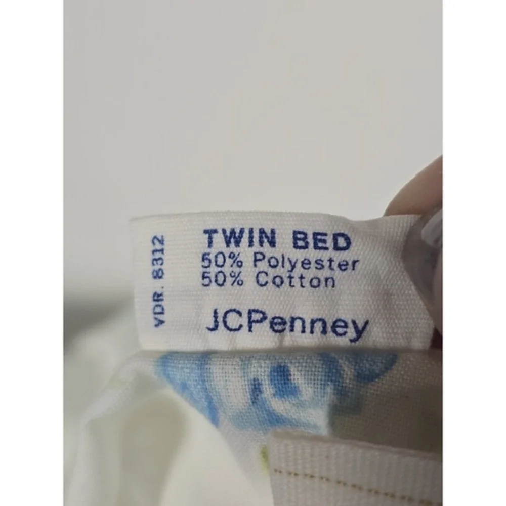 Vintage JC Penney Penn-Press‎ Twin Sheet Aqua Floral 72x104 No Iron Muslin 1970s